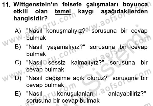 Çağdaş Felsefe 1 Dersi 2019 - 2020 Yılı (Vize) Ara Sınav Soruları 11. Soru