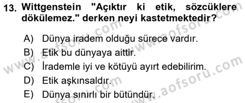 Çağdaş Felsefe 1 Dersi 2019 - 2020 Yılı (Vize) Ara Sınav Soruları 13. Soru