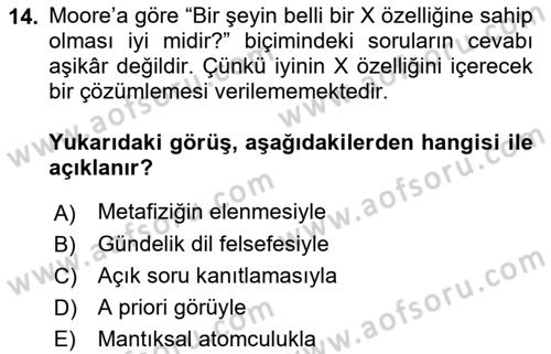 Çağdaş Felsefe 1 Dersi 2019 - 2020 Yılı (Vize) Ara Sınav Soruları 14. Soru