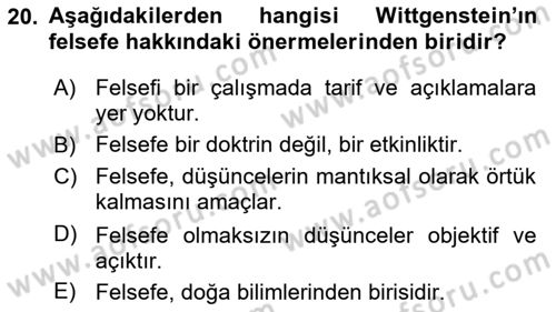 Çağdaş Felsefe 1 Dersi 2019 - 2020 Yılı (Vize) Ara Sınav Soruları 20. Soru