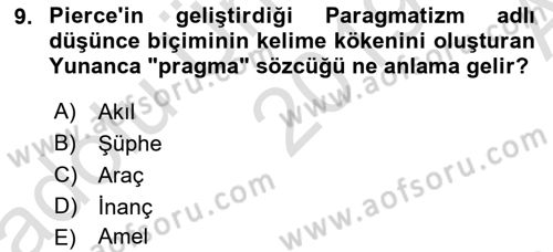 Çağdaş Felsefe 1 Dersi 2019 - 2020 Yılı (Vize) Ara Sınav Soruları 9. Soru