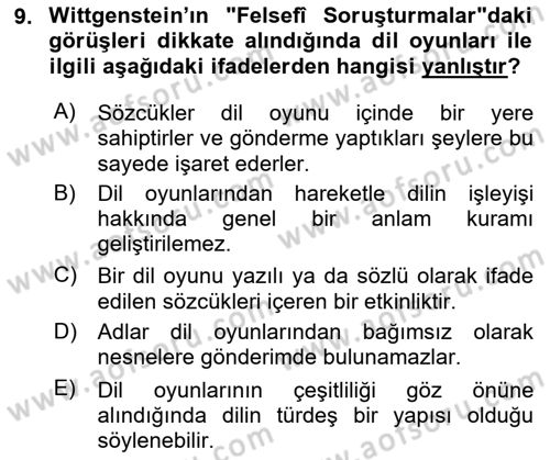 Çağdaş Felsefe 1 Dersi 2019 - 2020 Yılı (Final) Dönem Sonu Sınav Soruları 9. Soru