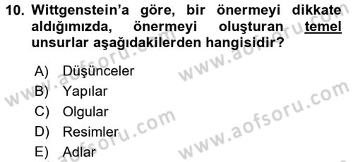 Çağdaş Felsefe 1 Dersi 2020 - 2021 Yılı Yaz Okulu Sınav Soruları 10. Soru