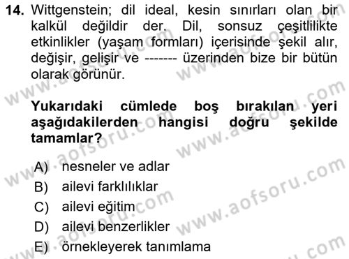 Çağdaş Felsefe 1 Dersi 2020 - 2021 Yılı Yaz Okulu Sınav Soruları 14. Soru