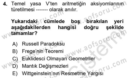 Çağdaş Felsefe 1 Dersi 2020 - 2021 Yılı Yaz Okulu Sınav Soruları 4. Soru
