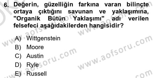 Çağdaş Felsefe 1 Dersi 2020 - 2021 Yılı Yaz Okulu Sınav Soruları 6. Soru