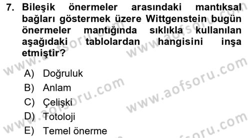 Çağdaş Felsefe 1 Dersi 2020 - 2021 Yılı Yaz Okulu Sınav Soruları 7. Soru