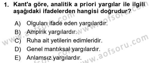 Çağdaş Felsefe 1 Dersi Ara Sınavı Deneme Sınav Soruları 1. Soru