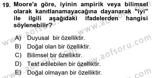 Çağdaş Felsefe 1 Dersi Ara Sınavı Deneme Sınav Soruları 19. Soru