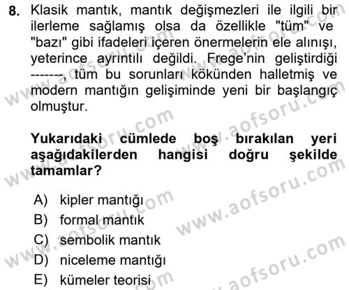 Çağdaş Felsefe 1 Dersi 2021 - 2022 Yılı (Vize) Ara Sınav Soruları 8. Soru