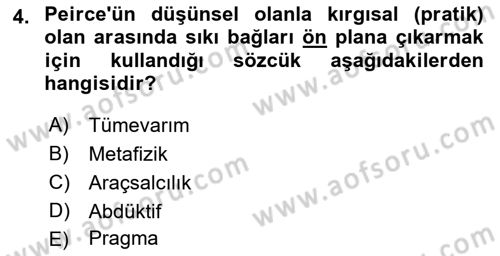 Çağdaş Felsefe 1 Dersi 2021 - 2022 Yılı (Final) Dönem Sonu Sınavı 4. Soru