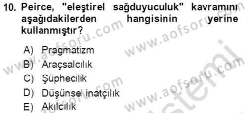 Çağdaş Felsefe 1 Dersi 2023 - 2024 Yılı (Vize) Ara Sınav Soruları 10. Soru