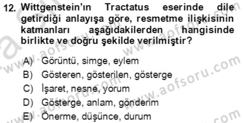 Çağdaş Felsefe 1 Dersi Ara Sınavı Deneme Sınav Soruları 12. Soru