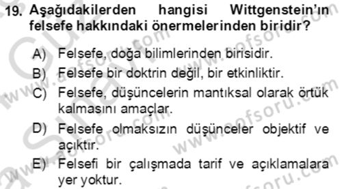 Çağdaş Felsefe 1 Dersi 2023 - 2024 Yılı (Vize) Ara Sınav Soruları 19. Soru