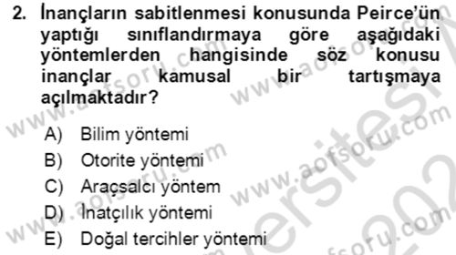 Çağdaş Felsefe 1 Dersi 2023 - 2024 Yılı (Vize) Ara Sınav Soruları 2. Soru