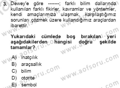 Çağdaş Felsefe 1 Dersi 2023 - 2024 Yılı (Vize) Ara Sınav Soruları 3. Soru