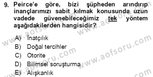 Çağdaş Felsefe 1 Dersi 2023 - 2024 Yılı (Vize) Ara Sınav Soruları 9. Soru