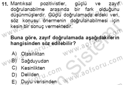 Çağdaş Felsefe 1 Dersi 2023 - 2024 Yılı (Final) Dönem Sonu Sınav Soruları 11. Soru