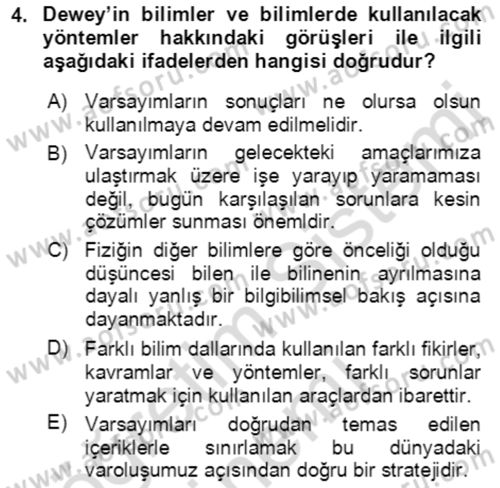 Çağdaş Felsefe 1 Dersi 2023 - 2024 Yılı (Final) Dönem Sonu Sınav Soruları 4. Soru