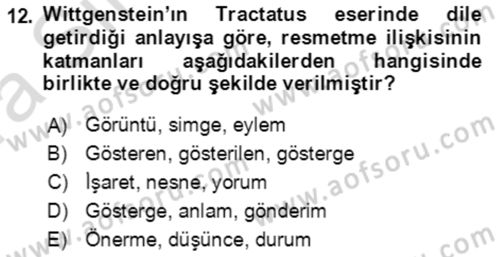 Çağdaş Felsefe 1 Dersi 2024 - 2025 Yılı (Vize) Ara Sınav Soruları 12. Soru