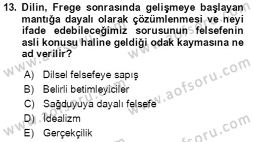Çağdaş Felsefe 1 Dersi 2024 - 2025 Yılı (Vize) Ara Sınav Soruları 13. Soru