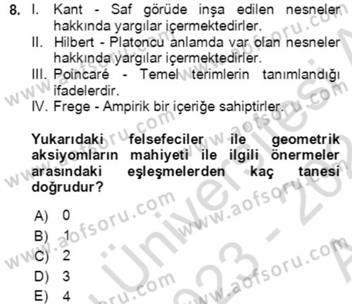 Çağdaş Felsefe 1 Dersi 2024 - 2025 Yılı (Vize) Ara Sınav Soruları 8. Soru