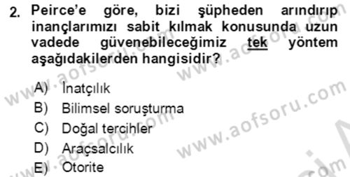 Çağdaş Felsefe 1 Dersi 2024 - 2025 Yılı (Final) Dönem Sonu Sınav Soruları 2. Soru