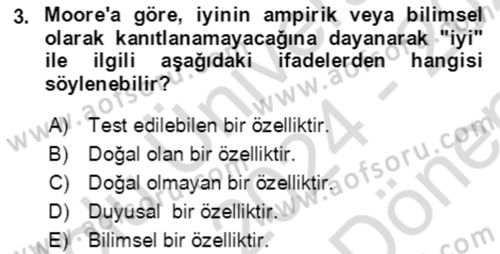 Çağdaş Felsefe 1 Dersi 2024 - 2025 Yılı (Final) Dönem Sonu Sınav Soruları 3. Soru