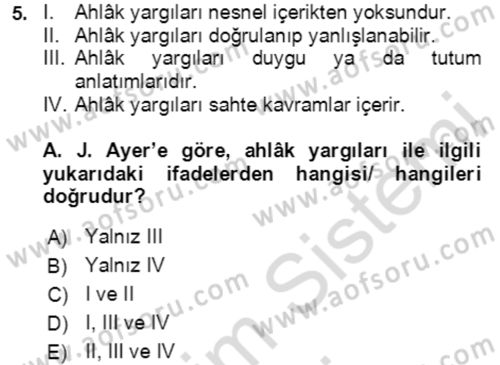Çağdaş Felsefe 1 Dersi 2024 - 2025 Yılı (Final) Dönem Sonu Sınav Soruları 5. Soru