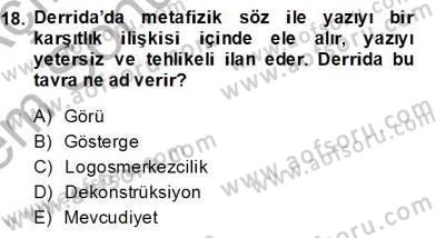 Çağdaş Felsefe 2 Dersi 2013 - 2014 Yılı (Final) Dönem Sonu Sınav Soruları 18. Soru