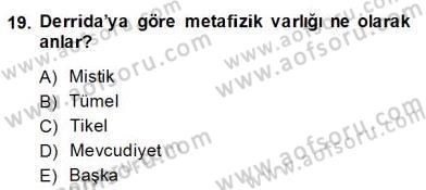 Çağdaş Felsefe 2 Dersi 2013 - 2014 Yılı (Final) Dönem Sonu Sınav Soruları 19. Soru