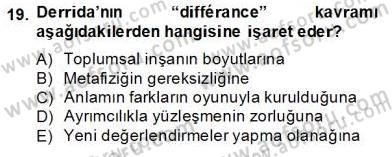 Çağdaş Felsefe 2 Dersi 2013 - 2014 Yılı Tek Ders Sınav Soruları 19. Soru
