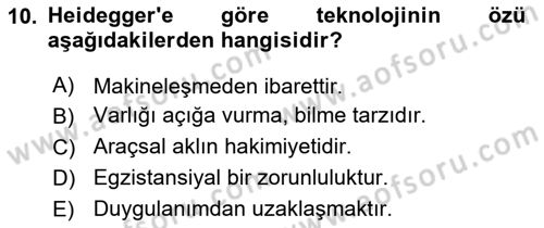 Çağdaş Felsefe 2 Dersi 2015 - 2016 Yılı (Vize) Ara Sınav Soruları 10. Soru