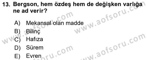Çağdaş Felsefe 2 Dersi 2015 - 2016 Yılı (Vize) Ara Sınav Soruları 13. Soru
