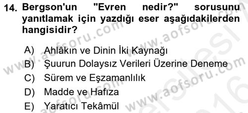 Çağdaş Felsefe 2 Dersi 2015 - 2016 Yılı (Vize) Ara Sınav Soruları 14. Soru