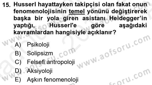 Çağdaş Felsefe 2 Dersi 2015 - 2016 Yılı (Vize) Ara Sınav Soruları 15. Soru