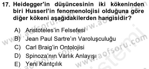 Çağdaş Felsefe 2 Dersi 2015 - 2016 Yılı (Vize) Ara Sınav Soruları 17. Soru