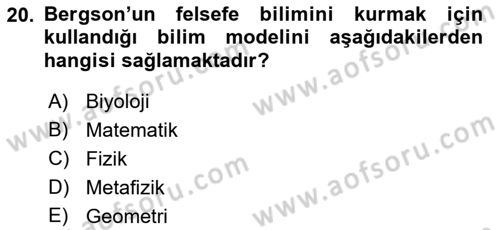 Çağdaş Felsefe 2 Dersi 2015 - 2016 Yılı (Vize) Ara Sınav Soruları 20. Soru
