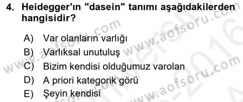 Çağdaş Felsefe 2 Dersi 2015 - 2016 Yılı (Vize) Ara Sınav Soruları 4. Soru