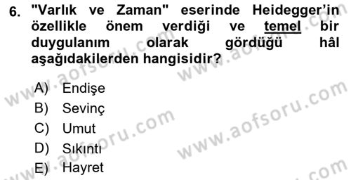 Çağdaş Felsefe 2 Dersi 2015 - 2016 Yılı (Vize) Ara Sınav Soruları 6. Soru