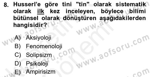 Çağdaş Felsefe 2 Dersi 2015 - 2016 Yılı (Vize) Ara Sınav Soruları 8. Soru