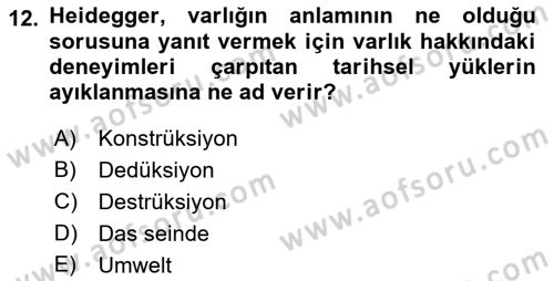 Çağdaş Felsefe 2 Dersi 2016 - 2017 Yılı (Vize) Ara Sınav Soruları 12. Soru