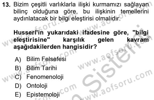 Çağdaş Felsefe 2 Dersi 2016 - 2017 Yılı (Vize) Ara Sınav Soruları 13. Soru