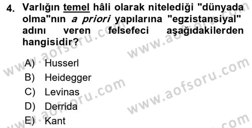 Çağdaş Felsefe 2 Dersi 2016 - 2017 Yılı (Vize) Ara Sınav Soruları 4. Soru