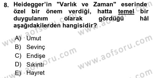 Çağdaş Felsefe 2 Dersi 2016 - 2017 Yılı (Vize) Ara Sınav Soruları 8. Soru