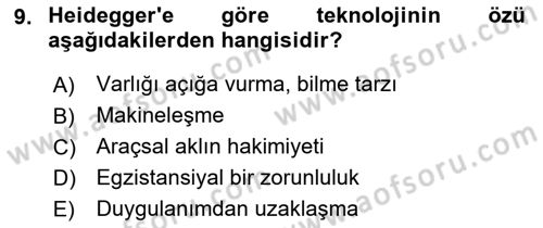 Çağdaş Felsefe 2 Dersi 2016 - 2017 Yılı (Vize) Ara Sınav Soruları 9. Soru