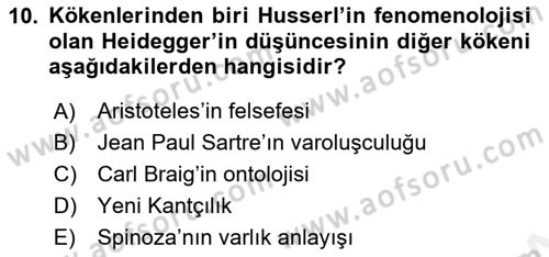 Çağdaş Felsefe 2 Dersi 2017 - 2018 Yılı (Vize) Ara Sınav Soruları 10. Soru