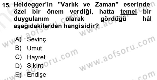 Çağdaş Felsefe 2 Dersi 2017 - 2018 Yılı (Vize) Ara Sınav Soruları 15. Soru
