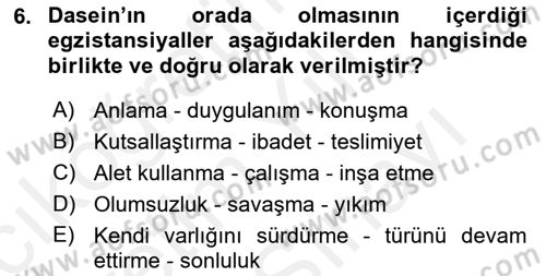 Çağdaş Felsefe 2 Dersi 2017 - 2018 Yılı (Vize) Ara Sınav Soruları 6. Soru