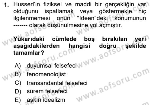 Çağdaş Felsefe 2 Dersi 2018 - 2019 Yılı (Vize) Ara Sınav Soruları 1. Soru